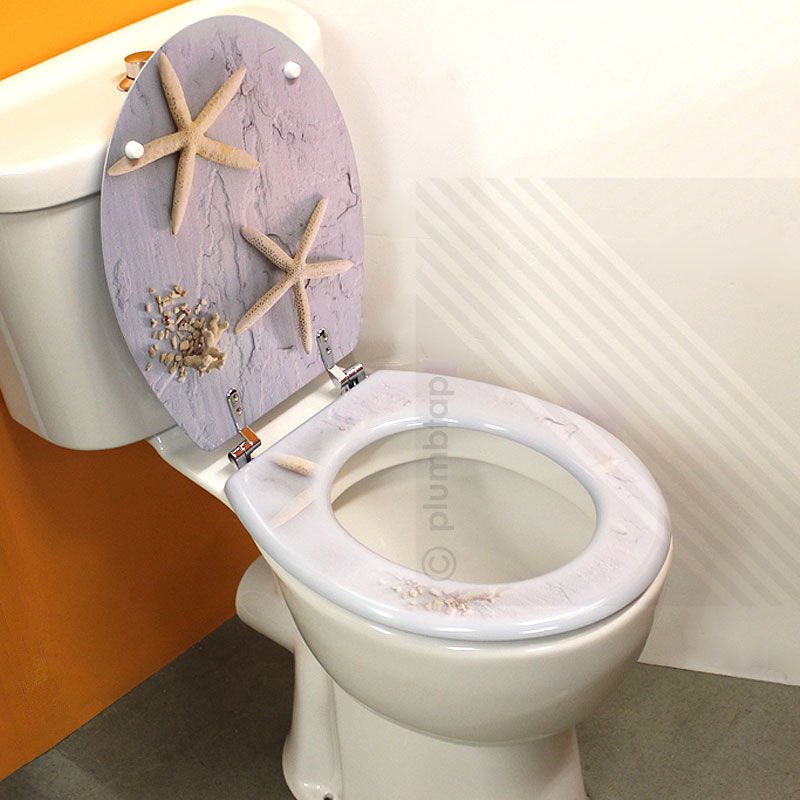 MDF Starfish Print Novelty Toilet Seat with Chrome Metal Bottom Fixing